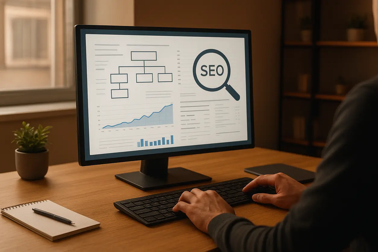 A close-up of computer screen showing technical SEO audit for a professional website