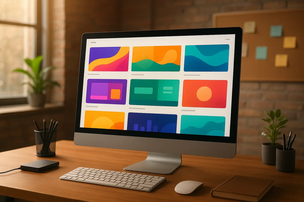 Modern workspace for web design team with multiple screens and collaboration