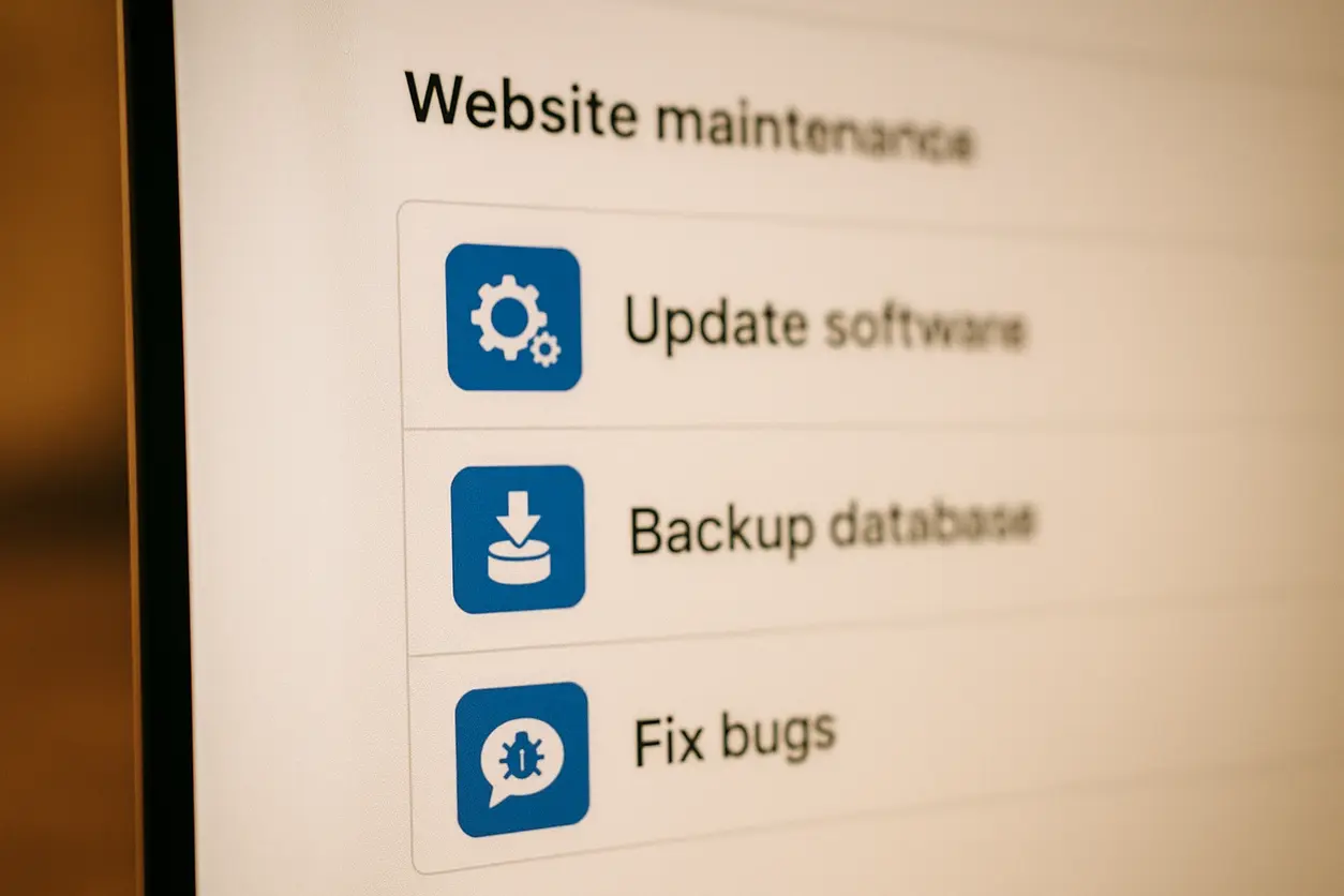 Image illustrating website maintenance operations and customer support on a desktop computer