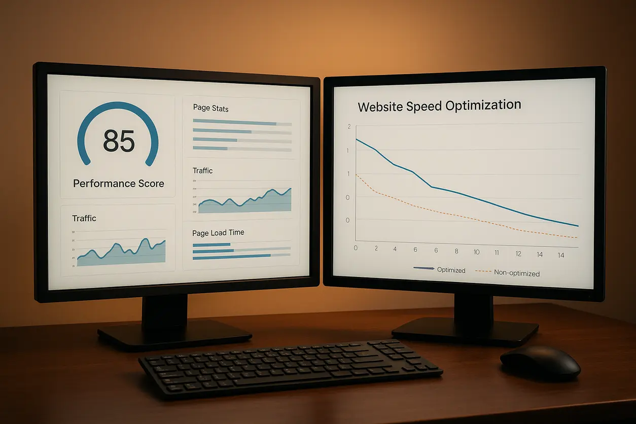 Comparing WordPress and custom coded website design on computer screen