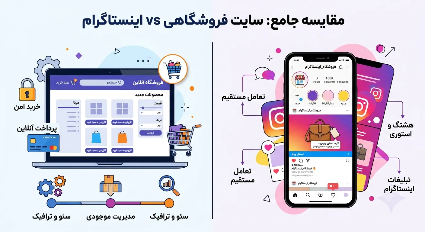 سایت فروشگاهی یا اینستاگرام؛ کدام‌یک برای فروش آنلاین بهتر است؟