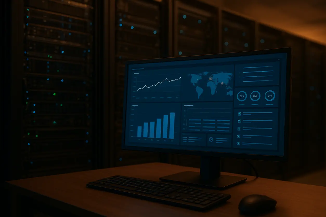 A modern workspace showing multiple language websites on computer screens, symbolizing multilingual SEO optimization