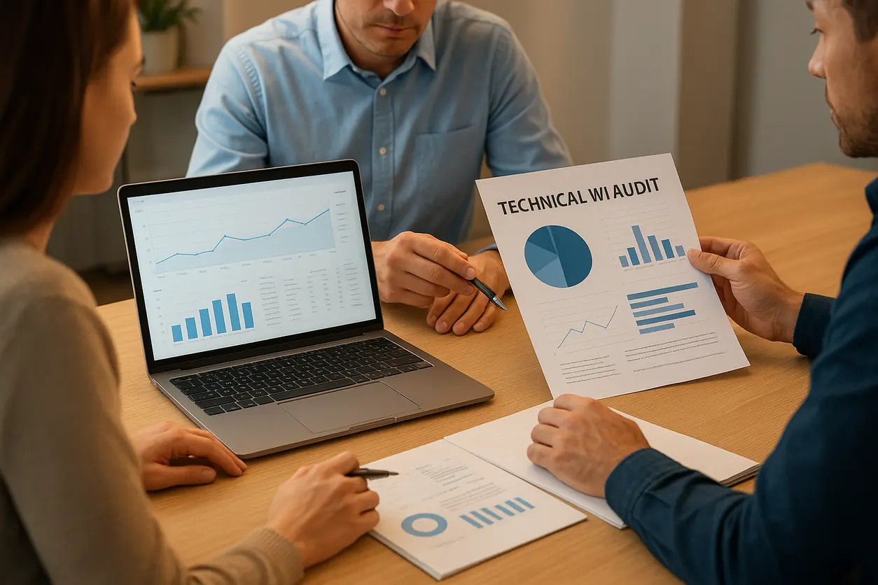 SEO analysis on computer screen with charts and analytics