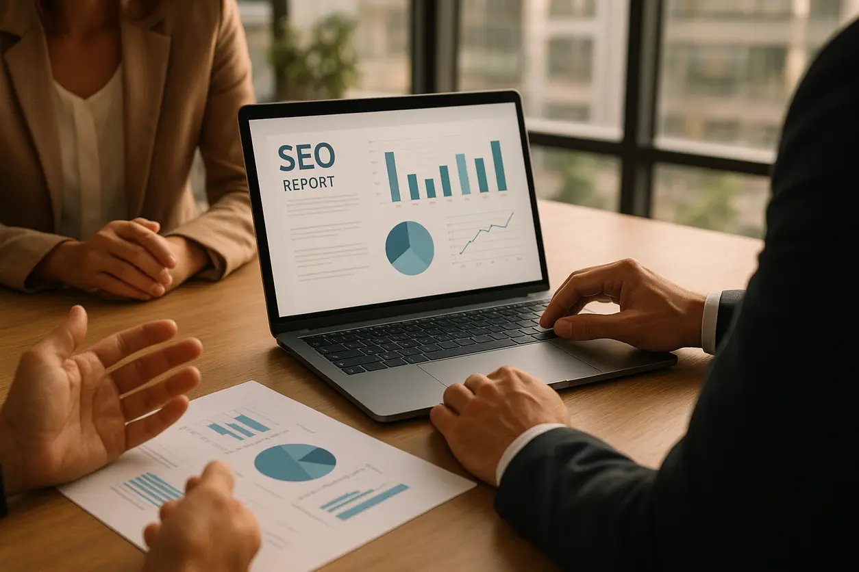 Dashboard showing SEO performance metrics and analytics